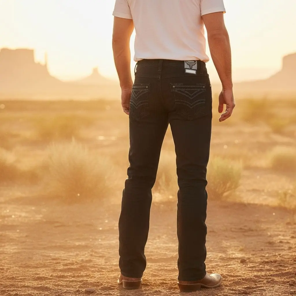 Black Western Stretch Premium Demin Jeans-LAM26503