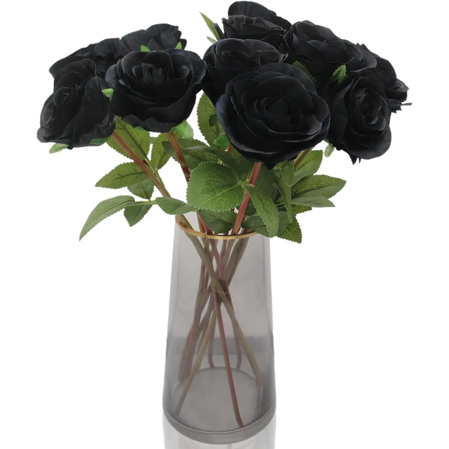 F-AP04   Black Artificial Roses for Flower Arrangement, 12 Pcs Silk Black Roses Bouquet for Halloween Home Decoration, Faux Black Roses for Halloween and Gothic Decoration Decorative Fruit