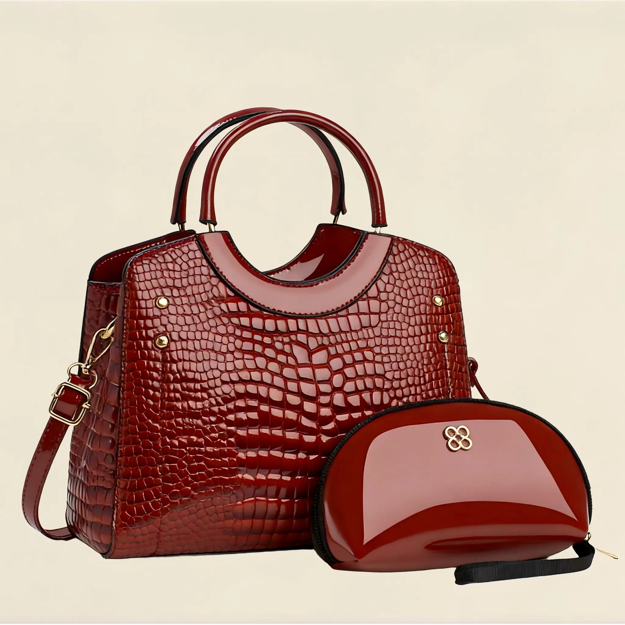 2 Pcs Sets Medium Crocodile Pattern Tote Bags with Double Top Handle,Multi Pockets Crossbody Purses with Wallet,Handbags with Adjustable Shoulder Strap
