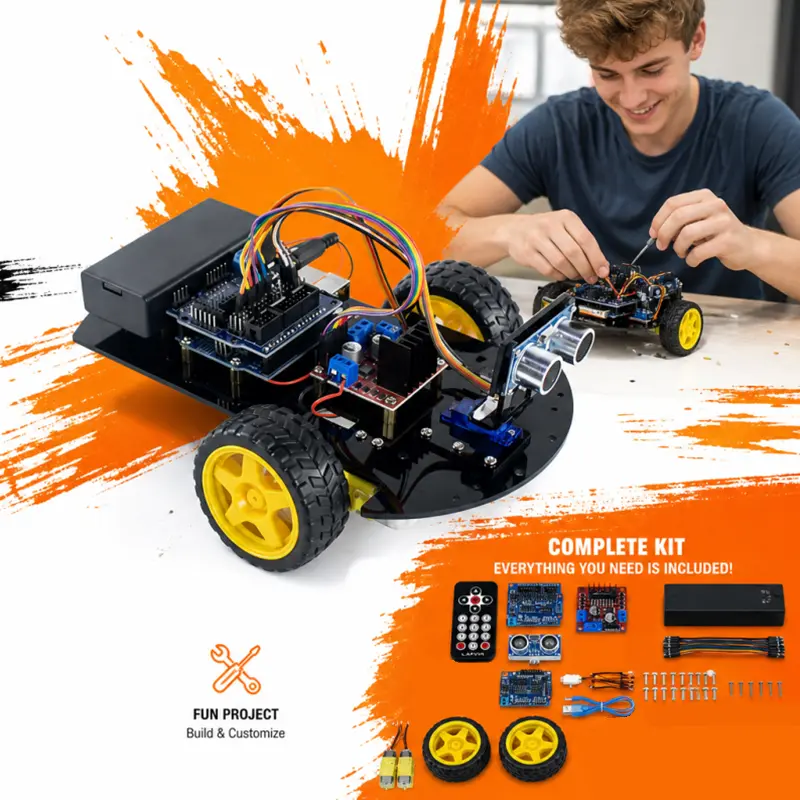 2WD Arduino Smart Robot Car Kit - STEM Educational DIY Robotics Kit with Ultrasonic Sensor, IR Remote Control, Obstacle Avoid Function & Beginner Tutorial