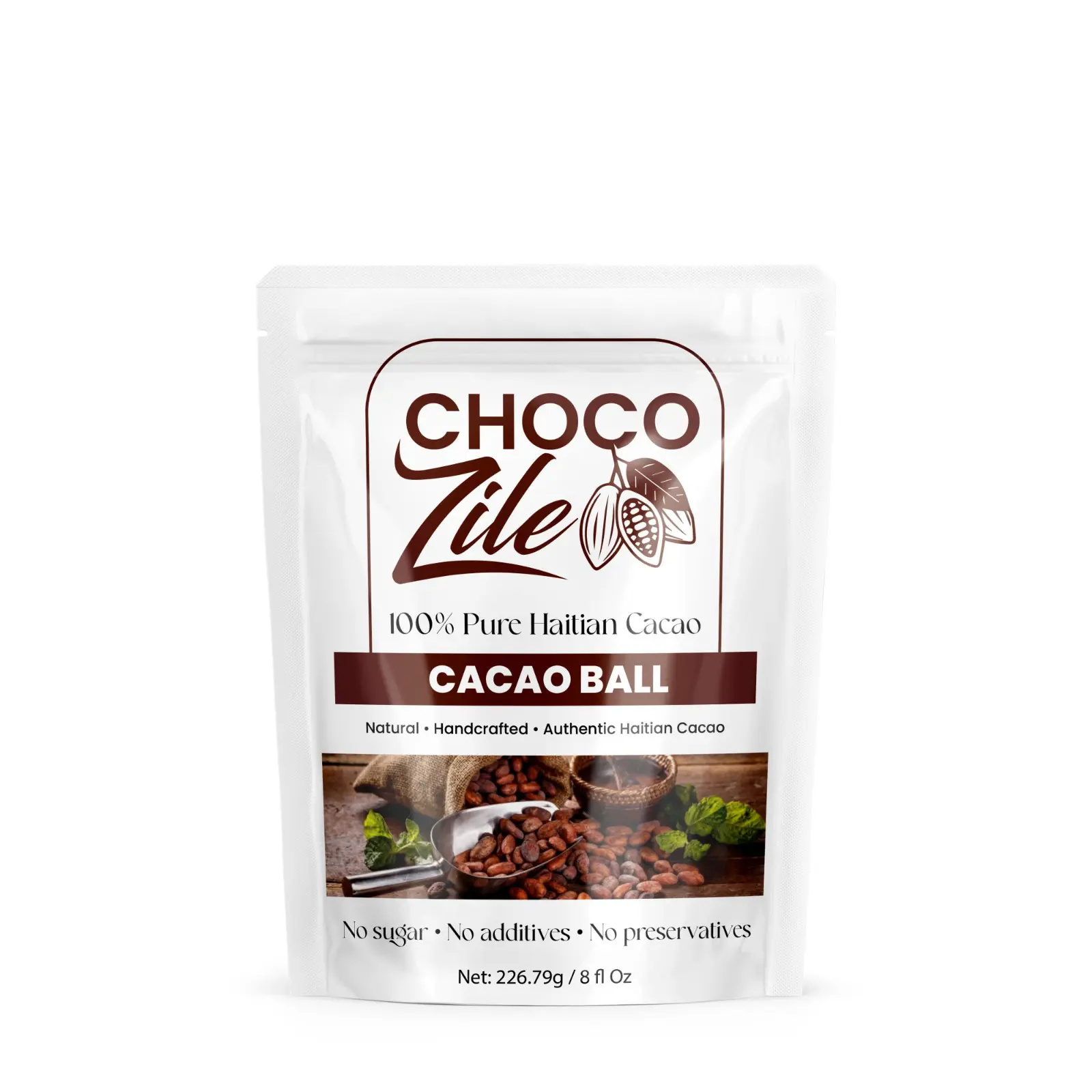 ChocoZile Cacao Ball - 100% Pure Haitian Cacao - Natural Handcrafted Authentic Haitian Cacao - No Sugar No Additives No Preservatives - 8 Fl Oz