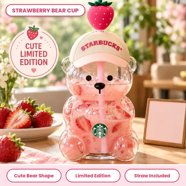 Starbucks 2026 Limited Edition Bear Cup - 20 oz Reusable Iced Coffee Straw Tumbler, Halloween Pumpkin & Strawberry Designs, Cute Kitchenware Drinkware Gift