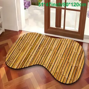 Natural Wood Style Irregular Rug, Washable Non-Slip Design, Ideal for Hallway/bathroom/living Room, Durable and Easy to Clean