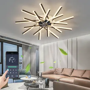 Modern 36 Inch LED Ceiling Fans with Lights Remote Control Dimmable LED Lamp 6 Gear Wind Speed Fan Light Black Ceiling Fan for Indoor Lighting
