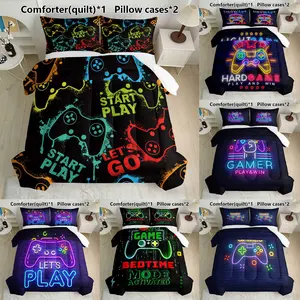 Gaming Comforter for Boys Teens, Game Controller Quilt Bedding Set for Kids, Down Alternative Comforter for All Seasons, Gamer Home Decor