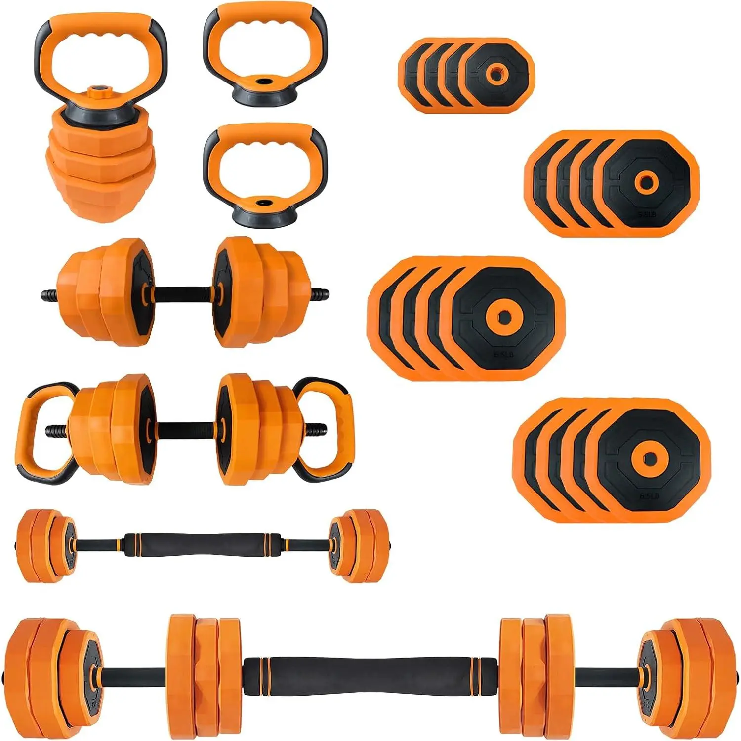 Adjustable Dumbbells Set, 44 LBS 4-in-1 PVC-Coated Weights for Men and Women, Convertible to Barbell, Kettlebell & Push-Up Stands, Space-Saving, Workout Equipment, Home Gym Equipment, Arm Workout For Woman