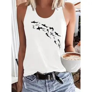 Graphic Print Tank Top, Sleeveless Casual Top for Summer & Spring, Women's Clothing