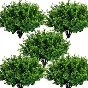 35 Pack Artificial Boxwood Stems for Outdoors Unfading in The Sun Plastic Faux Plants Fake Foliage Shrubs Greenery for Garden Office Patio Wedding Farmhouse Indoor Decoration