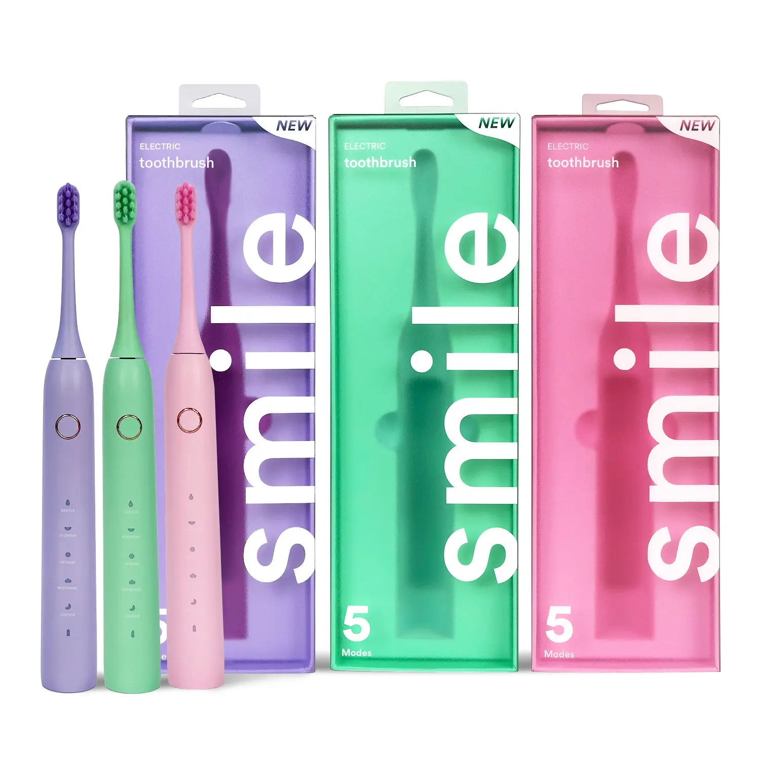 5 Modes Colorful Sonic Travel Smart Electric Toothbrush with Soft Bristles for Adults USB Type C Charging