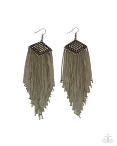 Forged Fringe - Brass Chain Fringe Earrings - Paparazzi