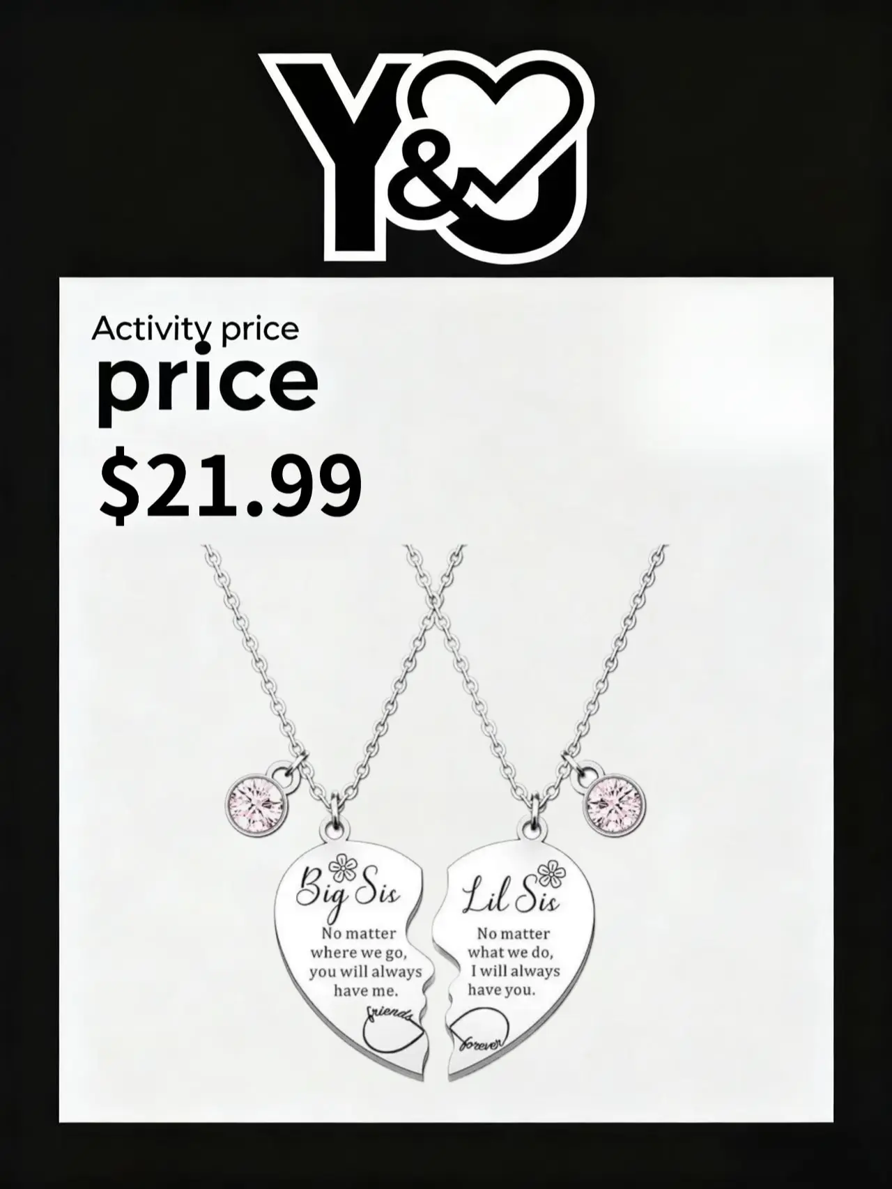 Matching Heart Puzzle Necklace Set for Sisters | "Big Sis & Lil Sis" Silver Jewelry | Perfect Birthday or Graduation Gift