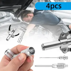 [Hand Tools Kits] Pack of 4 Grease Gun Fitting Set,Include 90 Degree Grease Gun Coupler Adapter,Double Handles Grease Gun Coupler,Grease Needle,Needle Tip Dispenser Fit 1/8" NPT Grease Gun