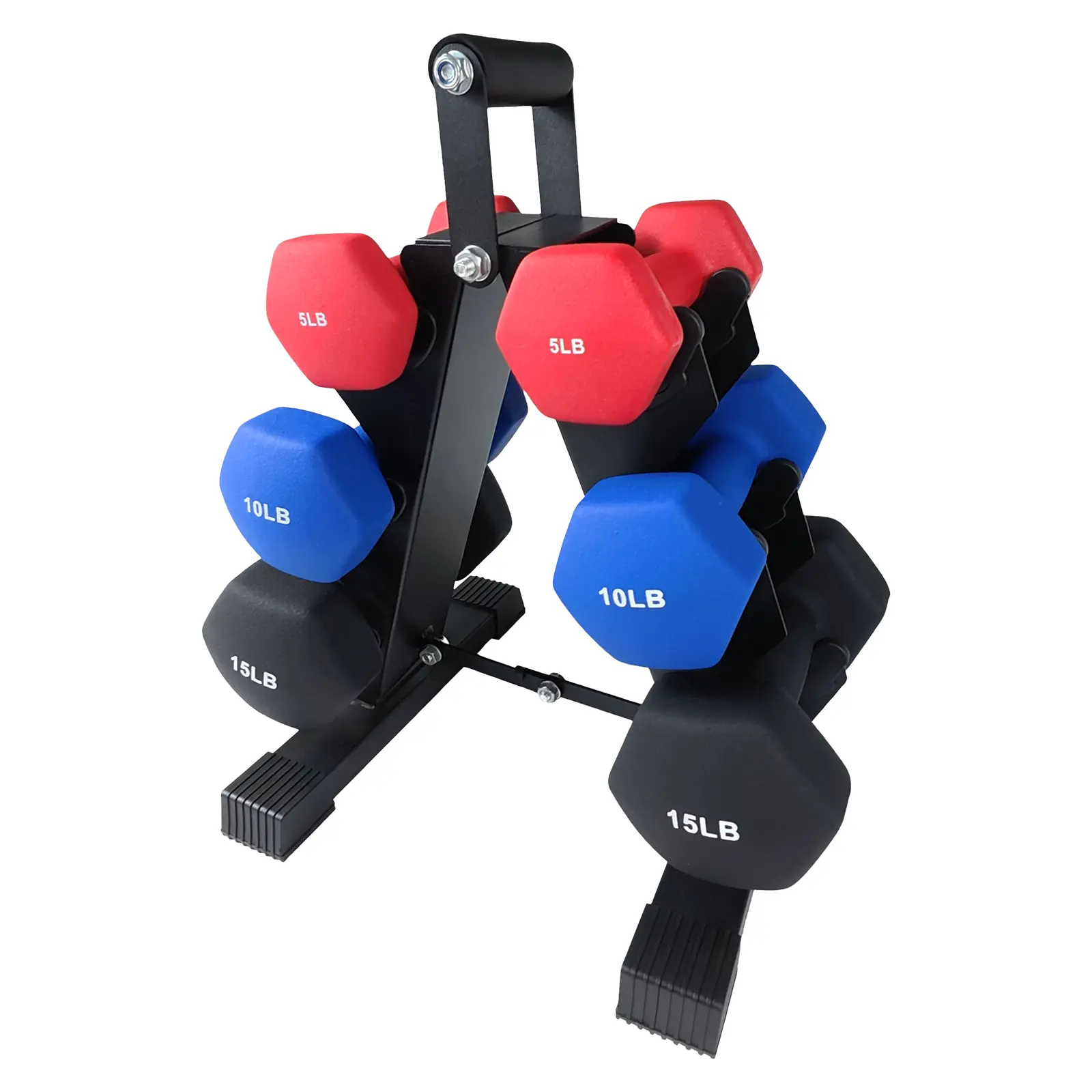 Neoprene Hex Dumbbells Set (5/10/15 lbs Pair) with Space-Saving Foldable Metal Rack, Q253 Steel Core, Matte Grip, Workout Fitness Equipment for Home Gym Fitness Strength Training, Muscle Training Equipment