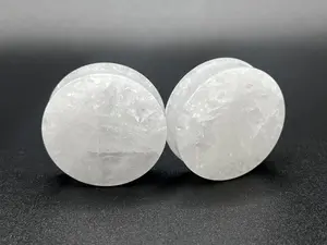 White Quartz Double Flare Gauge Plugs, 3mm-38mm Gemstone Piercing Jewelry Pair, Natural Chakra Healing Crystals and Master Healer Stone