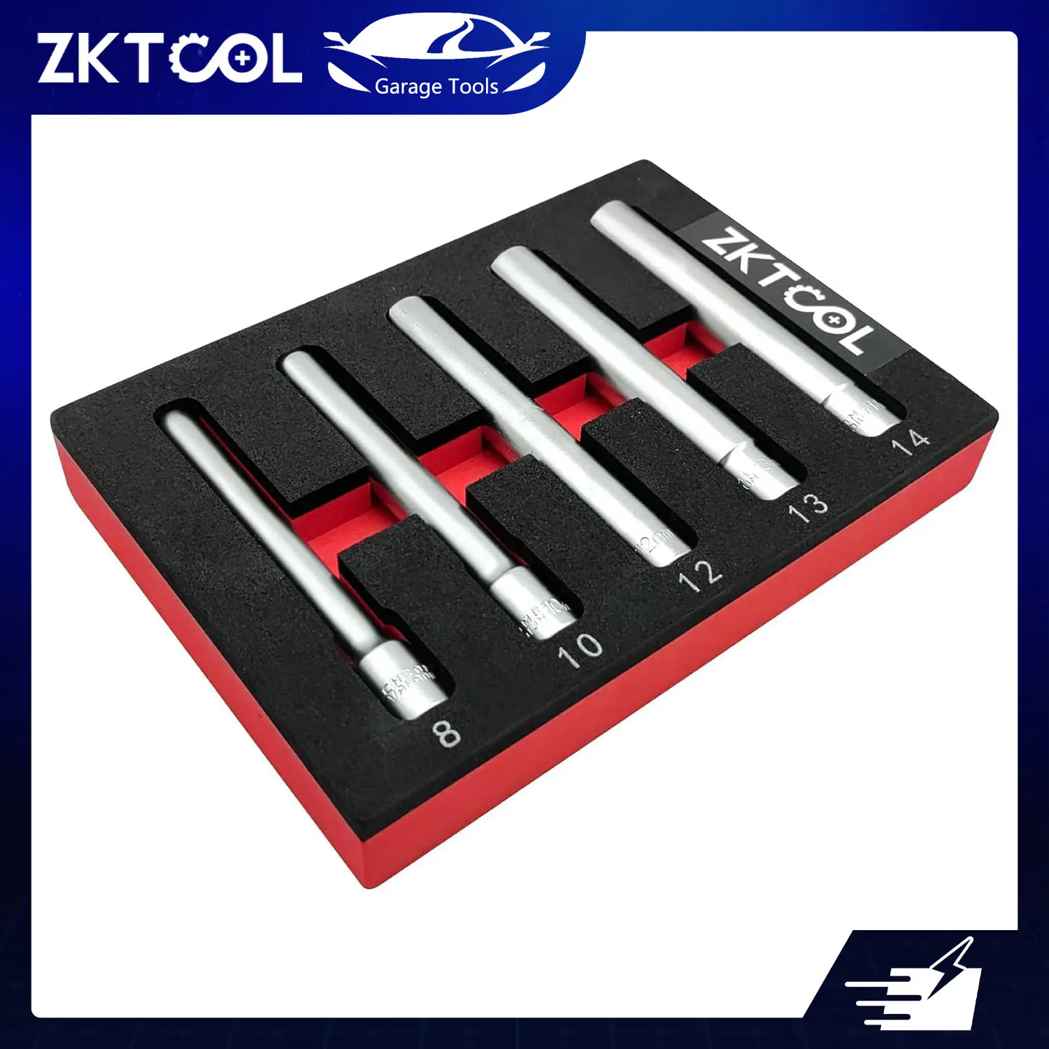 5PC Deep Metric Hex Drive Sockets Set, 3/8-Inch Drive Auto Tool with 8-10-12-13-14MM Sizes, 120MM Deep Reach for Accessing Deeply Recessed Bolts & Spark Plugs