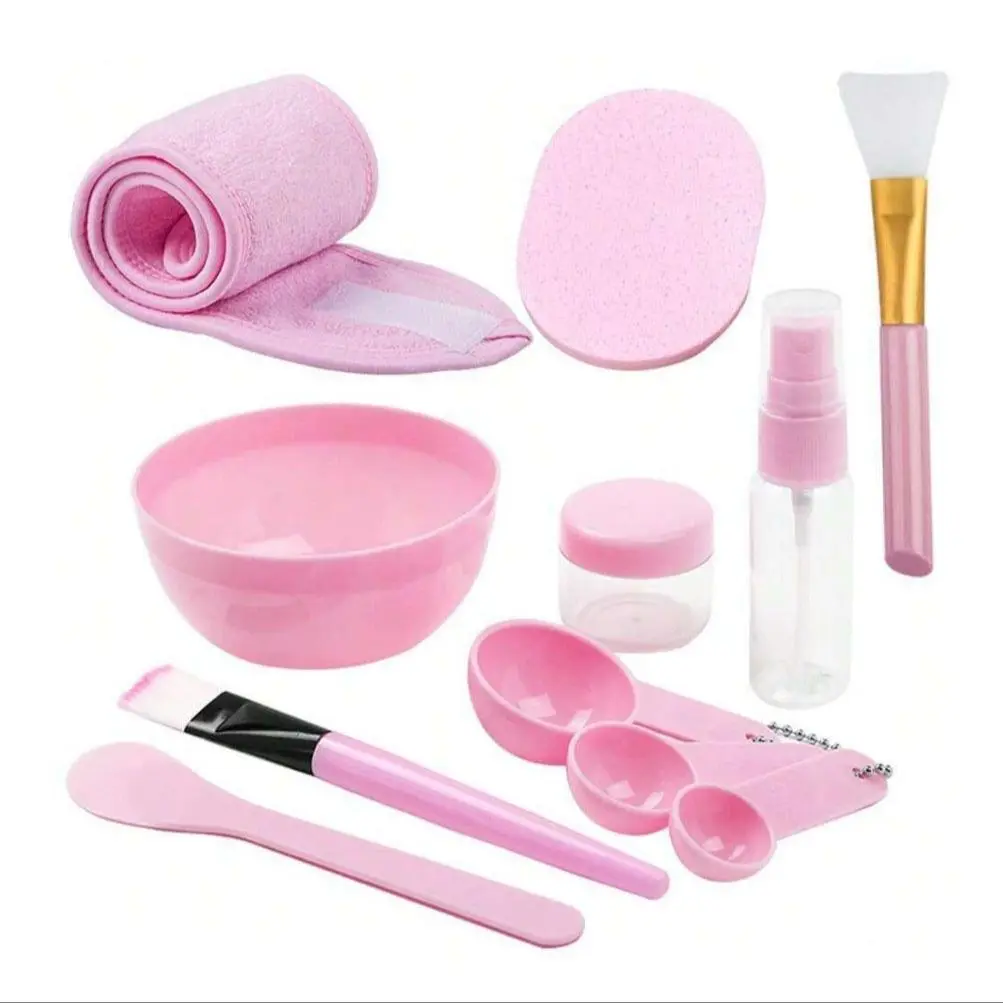 DIY Face Mask Mixing Tool Set, 11pcs/set DIY Face Tool, Including Mixing Bowl, Brush Sticks, Spatula, Spray Bottle, Adjustable Headband, Facial Skincare Tool Set, Facial Cleansing Towel, Face Scrubber Tool, At Home Facial Beauty Tools