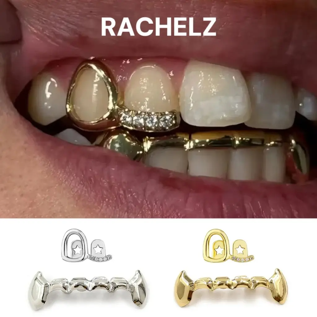 Hip Hop DIY Single Hollow Zircon Grillz Teeth Punk Top Bottom CZ Stone Tooth Caps Jewelry Women Men Halloween Gift