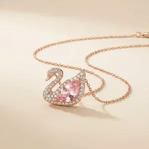 Rose Gold Elegant Swan Necklace – Romantic Jewelry Gift for Women outdoorfun Crystal Pendant