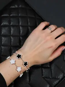 Women Men Lucky Clover Bracelets Set, Elegant Floral Design Zinc Alloy Jewelry, All Season Fashion Accessory, Stackable Bracelet Set
