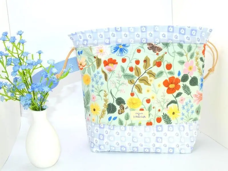 Rifle Paper Co. Drawstring Project Bag | Small Knitting, Craft or Makeup Bag |Strawberry Fields