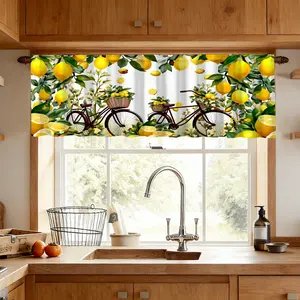 1pc Lemon Flower Vine Bicycle Pattern Valance, Fresh Country Style Curtain, Ideal for Kitchen Living Room, Coffee Shop Restaurant Decor