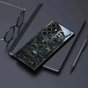 Phone Case - Black Tempered Glass Phone Case with a Mechanical Circuit Design for Samsung Galaxy S26 S25 S24 S23 S22Pro S21 S20 Fe Plus Ultra Pro A56 A55 A54 A53 A52 A51 A36 A35 A34 A32 A26 A25 A24 A23 A16 A15 A14 A06 A05 A03s