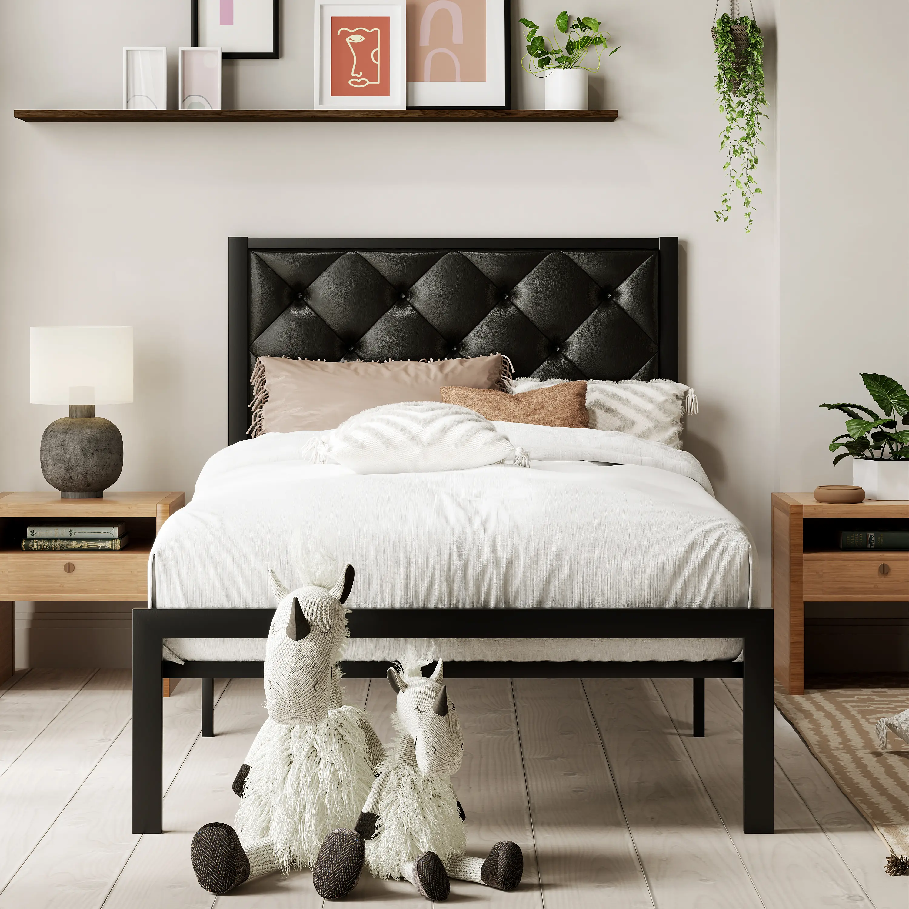 MUTICOR Metal Twin/Full/Queen/King Platform Bed Frame,Fabric Upholstered/Faux Leather Button Tufted Headboard【Frame Only No Mattress】17 Strong Slats Support, No Box Spring Needed,#TikTokShopDealsforYouDays#DealsforYouDays#Summervibes#Summergarden