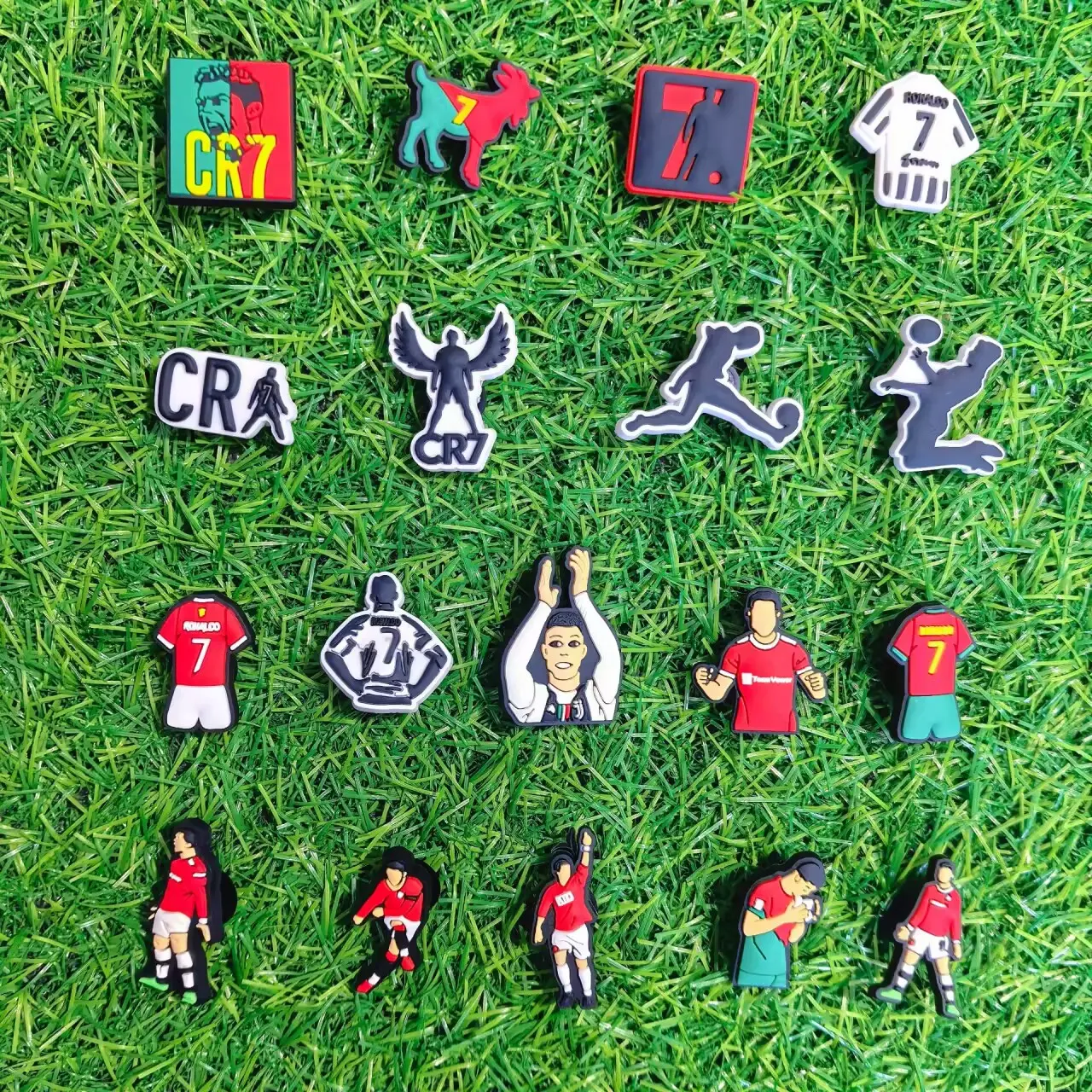 18 Piece Shoe Decoration Charms, Kids Soccer Star Number 7 Themed Accessories for Clog Sandals, Gift for Fans, Charm Accessory, Decorative Shoe Accessories