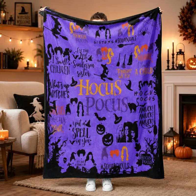 Witch Spell Flannel Throw Blanket - Wrinkle Resistant, Soft Lightweight Warm Cozy Plush, All Seasons Indoor Halloween Decorations for Adults, Bed & Sofa Use, Holiday Gift