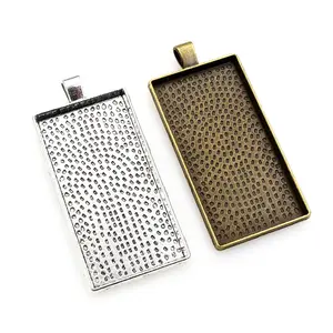 5pcs 25x50mm Inner Size Bronze Antique Silver Color Rectangle Cabochon Blank Base Charms Pendant DIY Bezel Tray Jewelry Findings