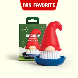 OTOTO Beardy Dish Brush - Ergonomic Mushroom Gnome Kitchen Brush | Heavy-Duty Nylon Bristles for Scrubbing | Standing Design Keeps Counters Dry | Unique Housewarming Gift | TikTok Must-Have | Funky Kitchen Supplies | Kitchen Accessories