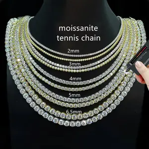 S925 silver tennis bracelet and necklace set featuring D color VVS moissanite; unisex design; strong fire color; quick diamond identification pen.