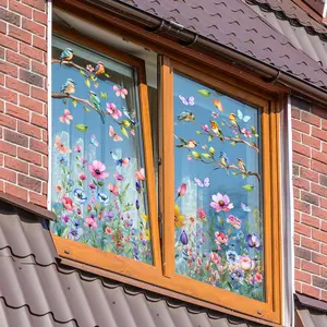 Flower & Butterfly Pattern Window Sticker, 12pcs/set Double Sided Window Decal, Decorative Sticker for Home Living Room Bedroom, Ornaments