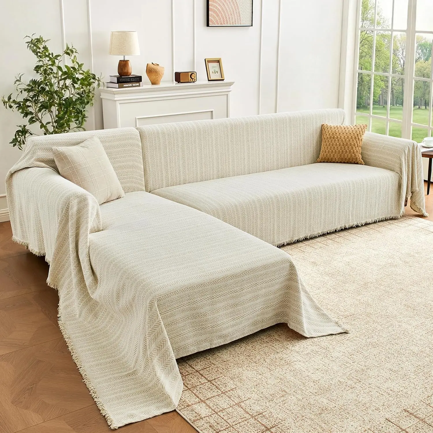 Inovaday Sectional Couch Covers 2 Pieces with Herringbone Pattern, Washable L Shaped Couch Cover Blanket for Sectional Sofa, Sofa Protector Slipcovers