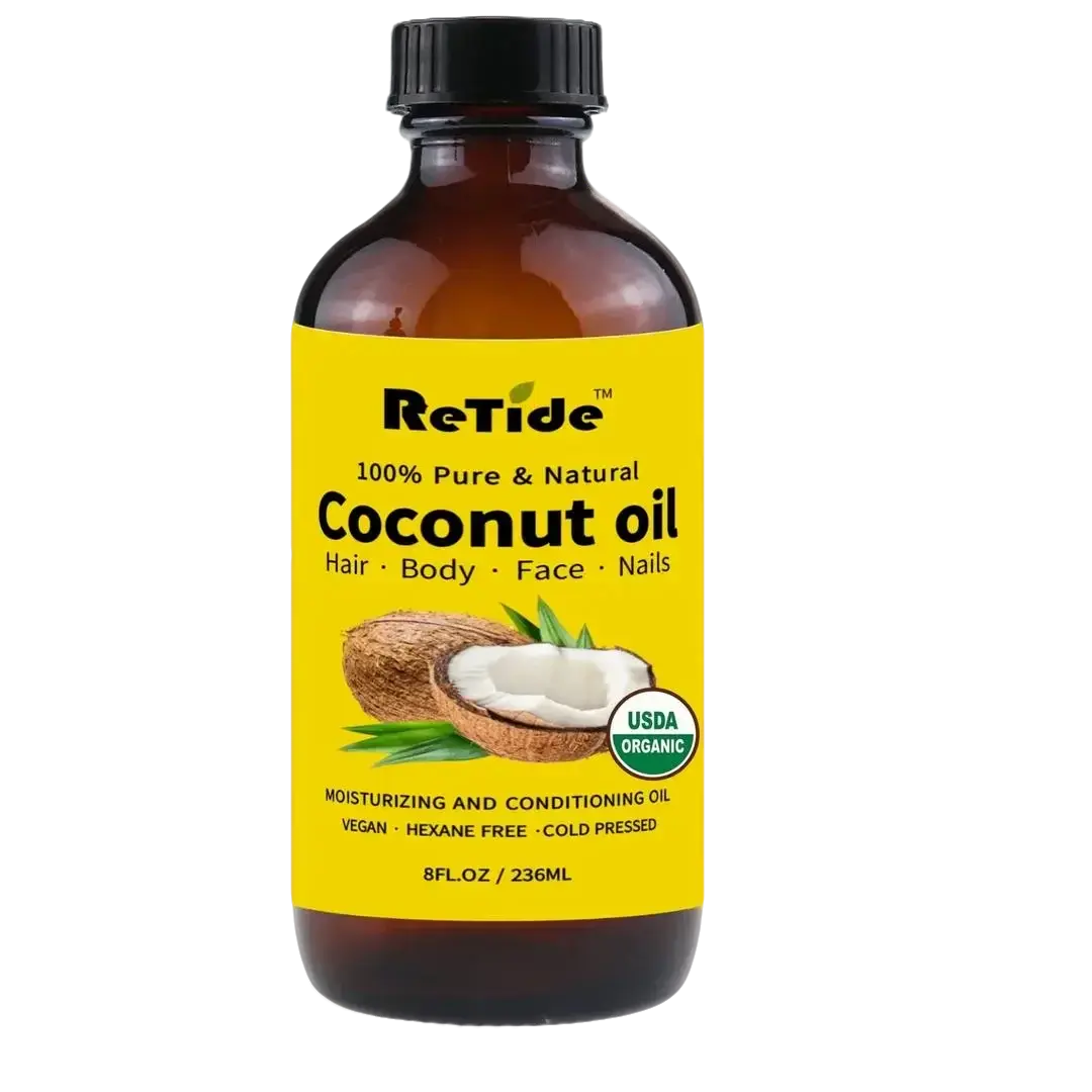 Organic Fractionated Coconut Oil Cold Pressed 100% Pure Liquid Hexane Free Glass Bottle with Pump 8 FL OZ for Hair body oil Face Nails Vegan Conditioning