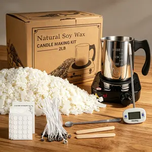 Soya Wax Candle Making Kit, Soya Candles, Arts And Crafts Kit For DIY, Includes 2 Lbs Soya Wax, 50 Wicks, Heater, Thermometer, Stainless Steel Melting Pot