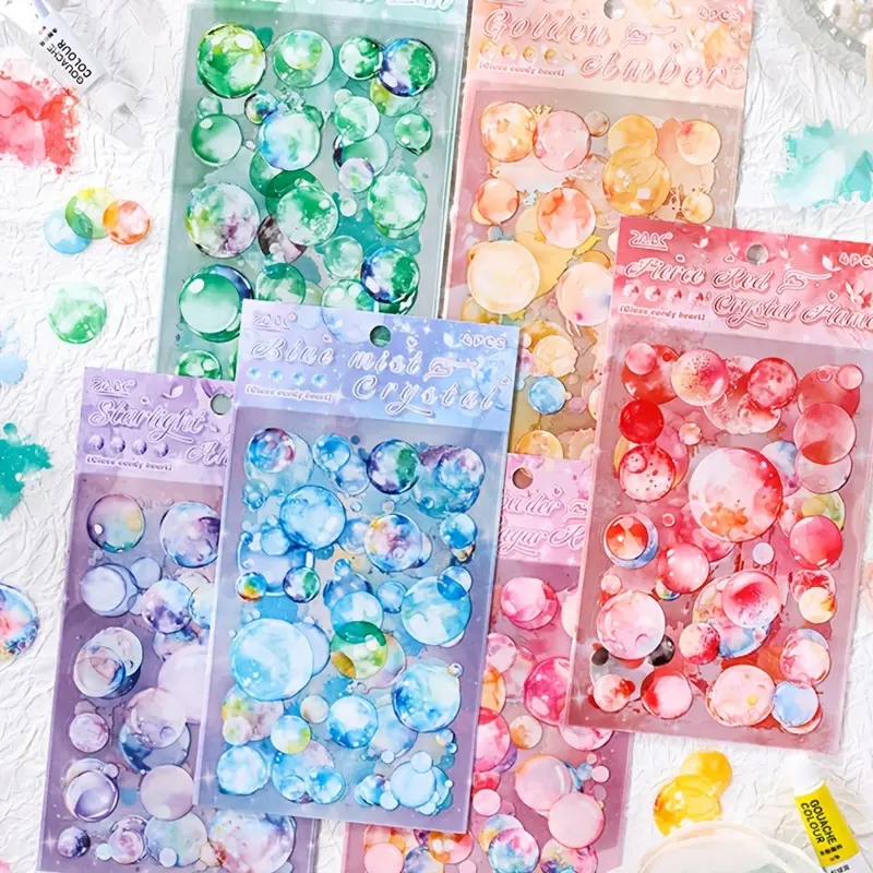 48 Shees (12 Pack) Creative Colorful Bubbles Dot Stickers, Waterproof and Clear Watercolor Smudge Bubbles Decor Stickers, Self-adhesive Aesthetic Round Stickers for DIY Scrapbook Journals (6 Styles)