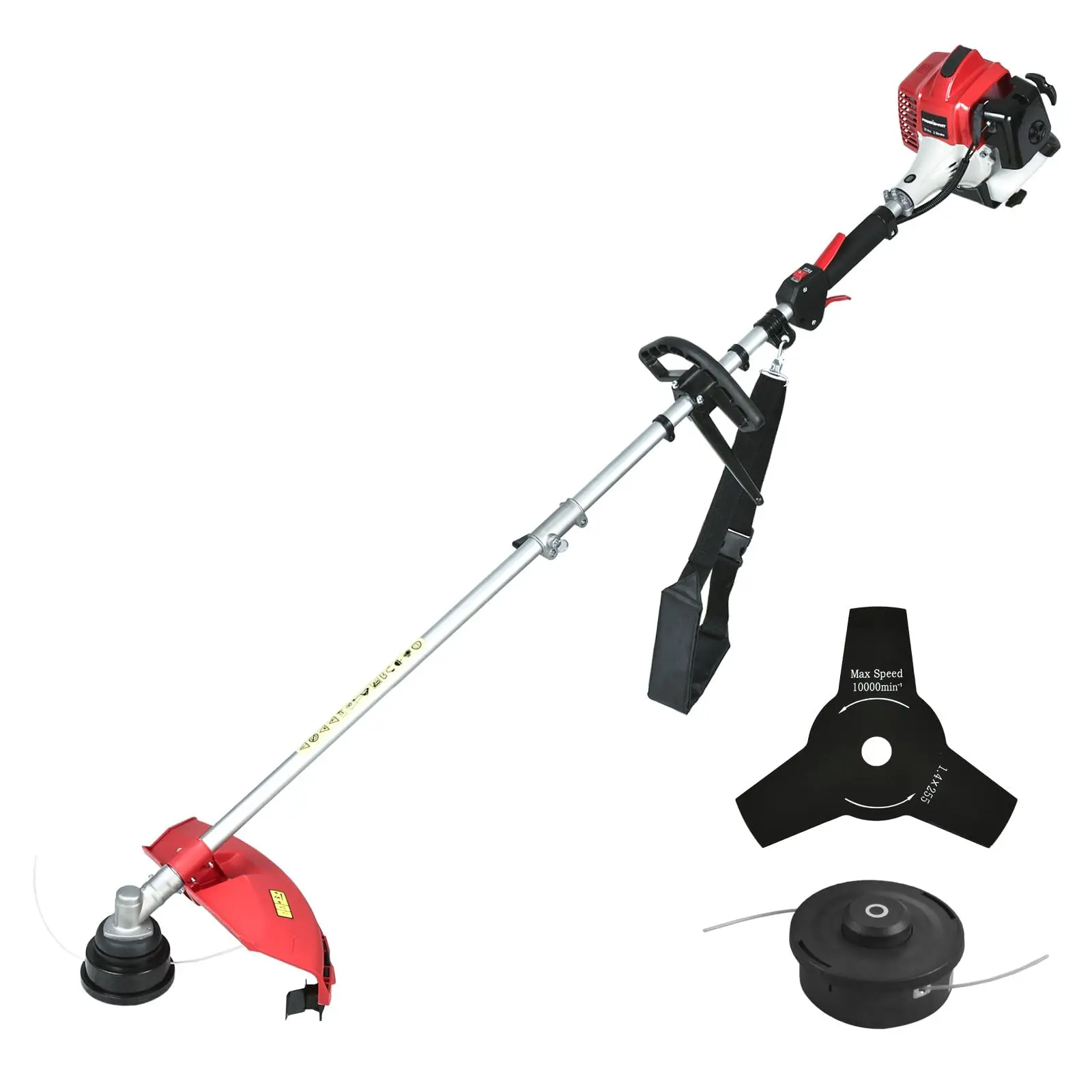 PowerSmart 25cc 2-Stroke Gas Garden Grass Trimmer - Brush Cutter (PS4532), Red & Black, Portable, Vibration Dampening, Lightweight, Easy Assembly, Optimized Efficiency, Easy Maneuverability, Ergonomic Handle, Ideal for Lawn Business Cutting Tasks, Shoulde