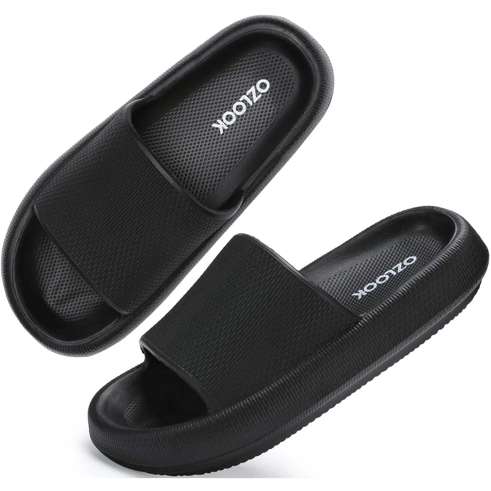 Pillow Soft Cloud Slides for Women and Men, Casual EVA Slippers with a Thick Cushioned Sole, Non-Slip for Indoor and Outdoor Wear, Casual Slippers, Flat Slippers Black
