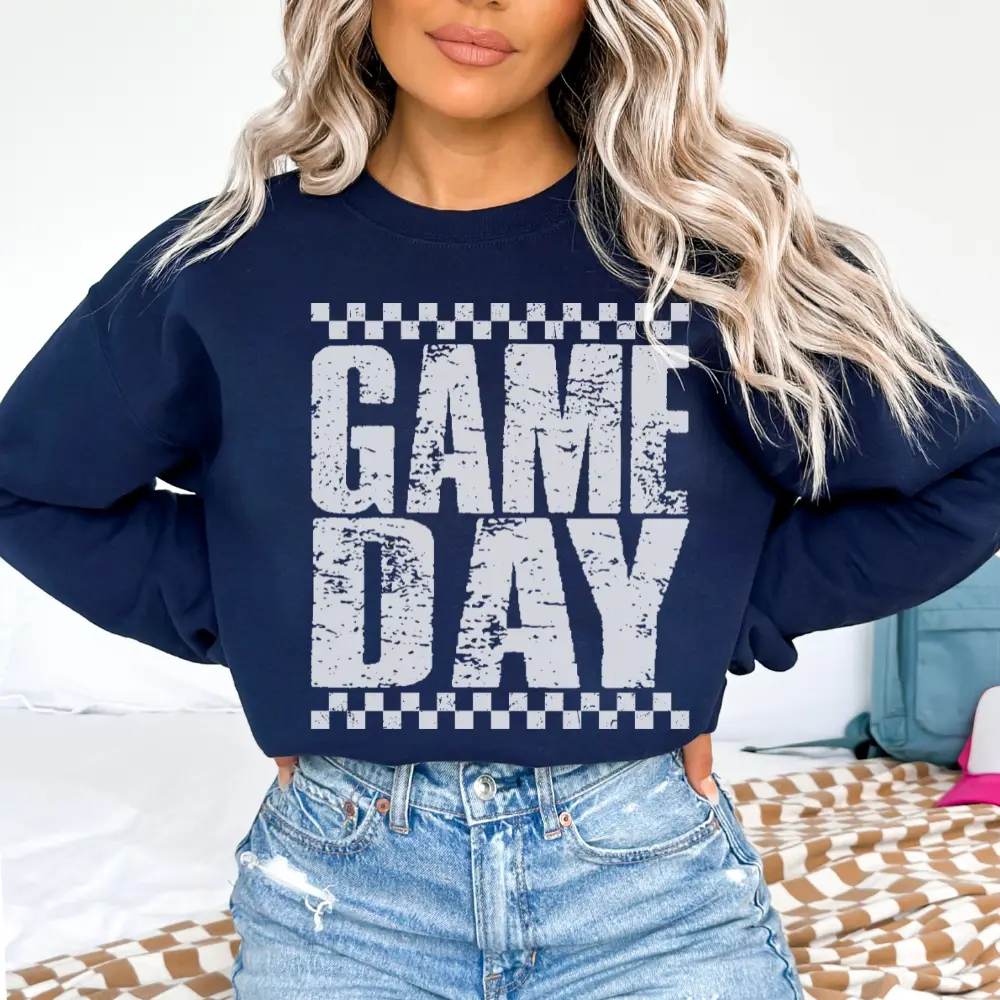 Game Day Checkerboard Gildan Sweatshirt Sporty Graphic Pullover Football Shirt Womenswear Top
