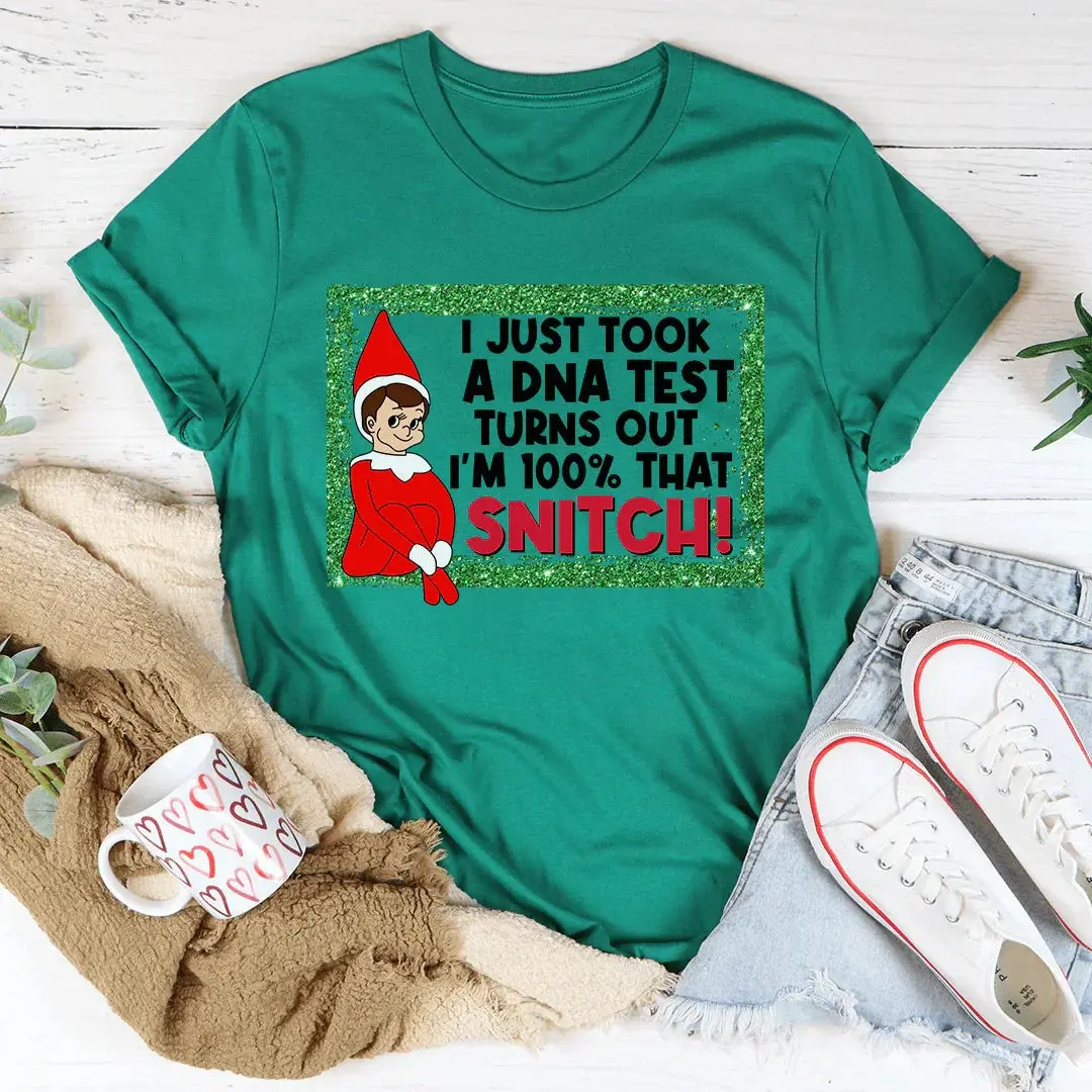 Women's "100% That Snitch" Graphic T-Shirt in Soft Cotton, Casual Short-Sleeve Streetwear Fit for Jeans, Cardigan, Shortsleeve, Comfortable, Dress, Tshirt, Printed, Statement, Tops, Short Sleeves, Round Neck, Graphic Print