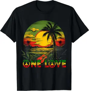 100% Cotton Reggae Music Guitar Rasta Pride Jamaica Rasta Reggae Sunset T-Shirt