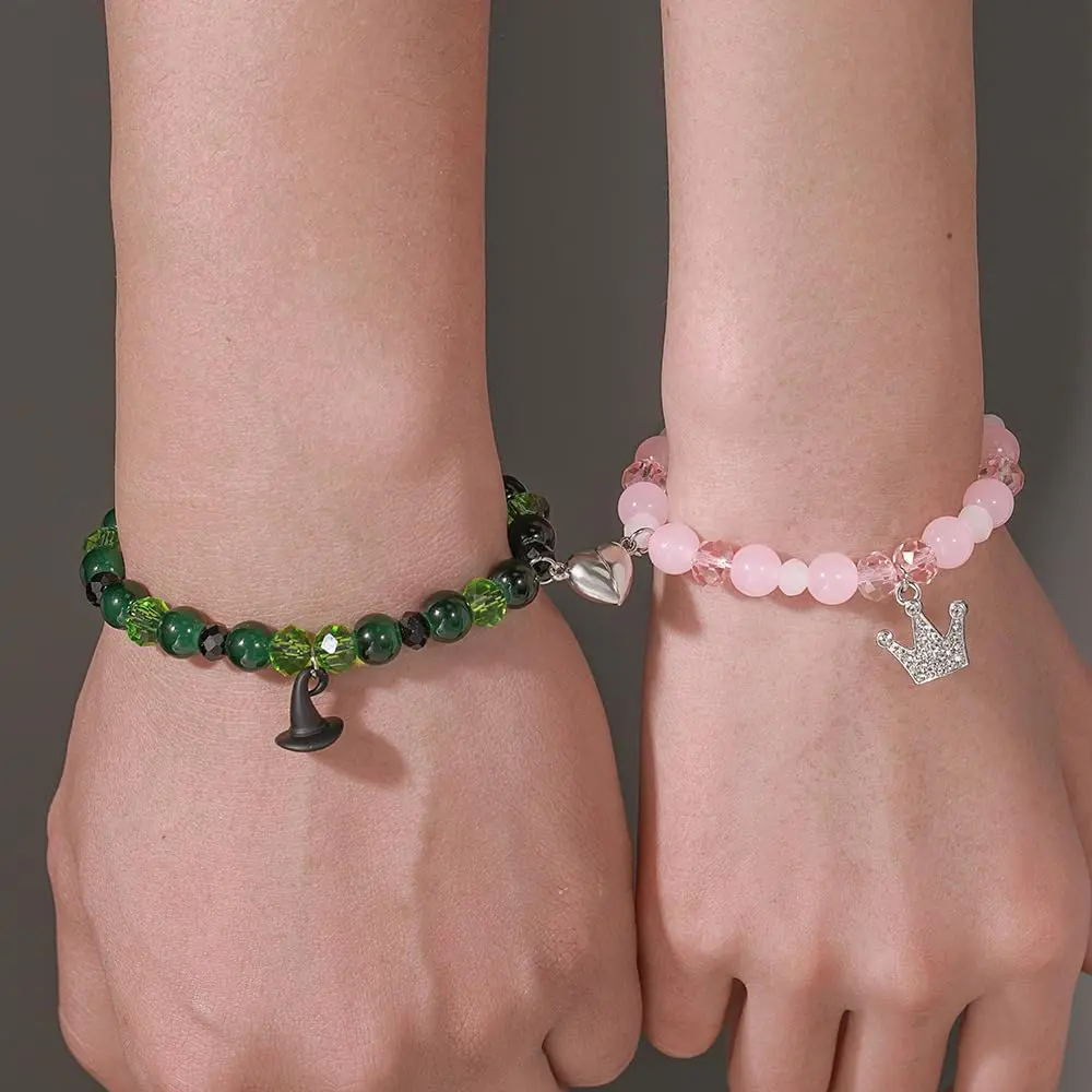 Friendship Bracelets for Best Friends, Matching Set of 2 Witch and Princess Beaded Bracelets with Split Heart Charms, Couples Fan Jewelry Gift, Beaded Bracelet, Exquisite Bracelet