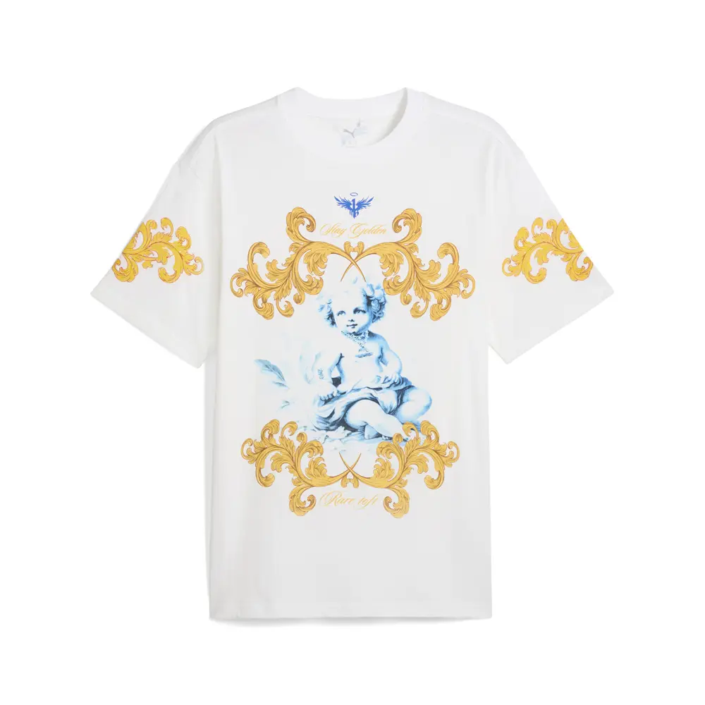 PUMA Mens Melo Golden Child Graphic Crew Neck Short Sleeve Casual Tops Casual - White