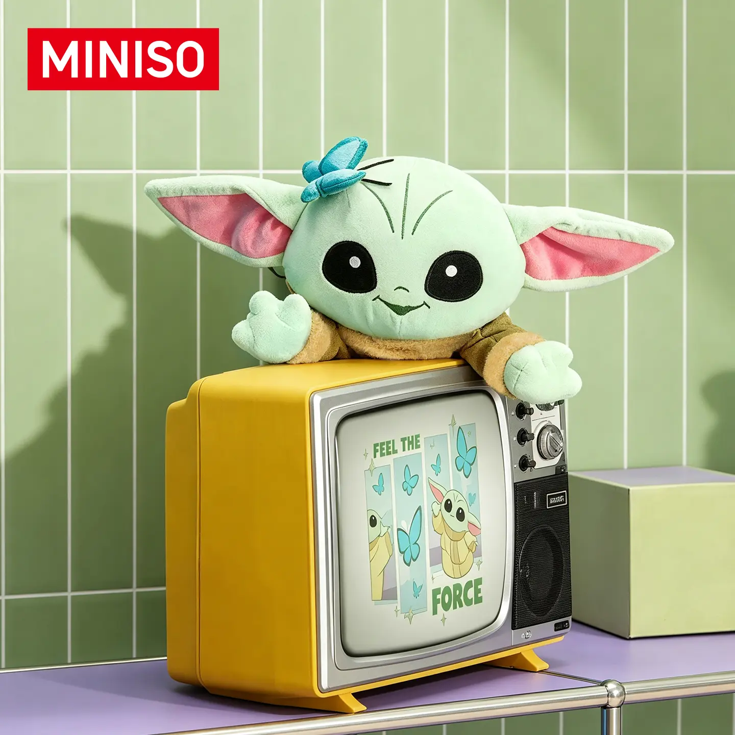 MINISO Star Wars The Mandalorian Lying Grogu Plush Pillow, Soft Polyester Stuffed Toy with Elastic Fabric, Cute Collectible Figure, Ideal Home Decor, Comfort Cushion & Nice Gift for Star Wars Fans of All Ages