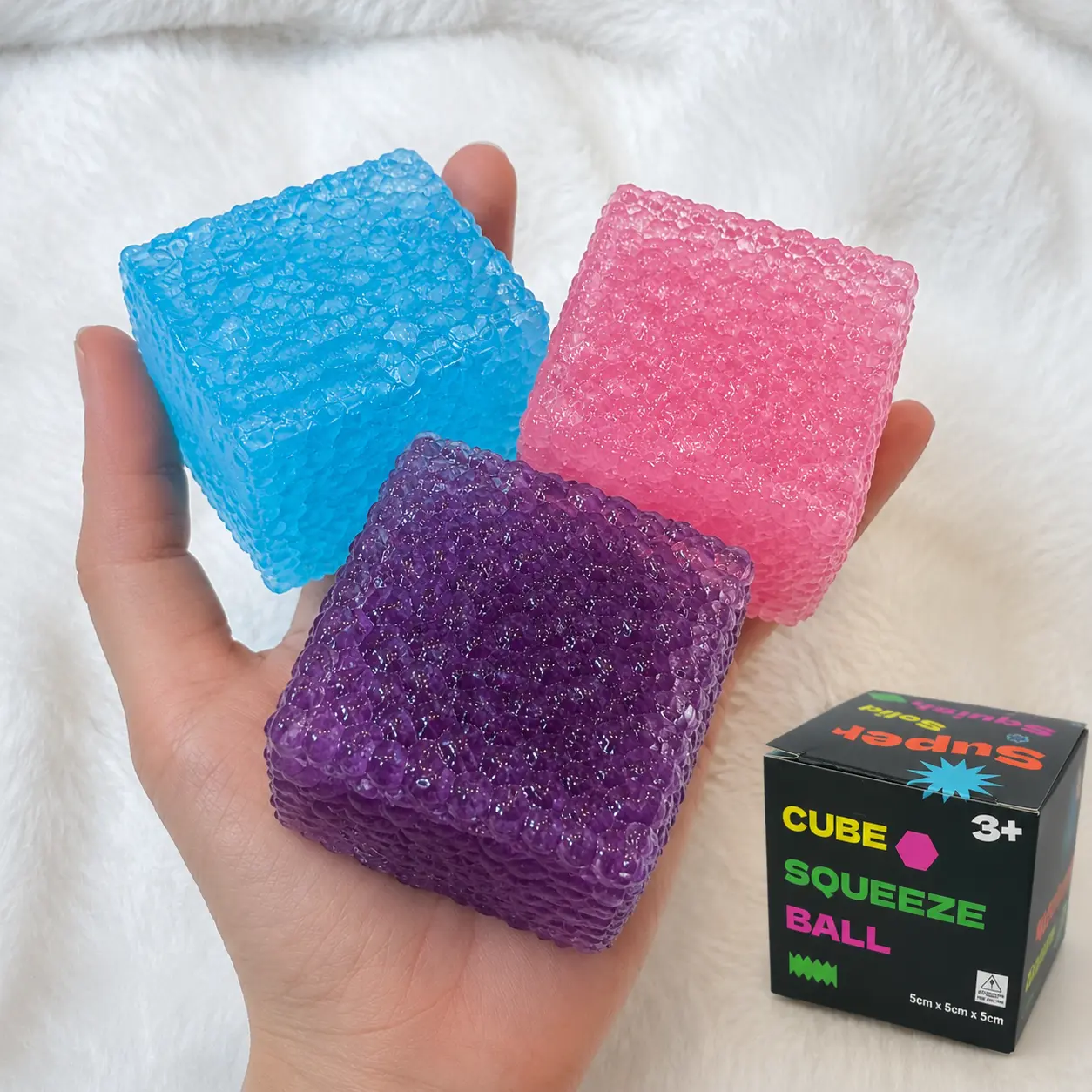 Slow Rising Squishy Cube Stress Ball, Soft Crystal Ice Cube Sensory Fidget Toy, Satisfying Water-Ripple Desk Toy for Adults & Kids