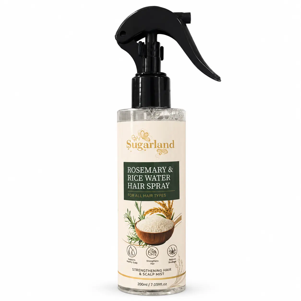 Rosemary & Rice Water Hair Spray 200ml Lightweight Hair & Scalp Mist for All Hair Types, Leave-In Spray to Refresh Hair, Hydrate Dry-Feeling Strands, Add Shine & Help Reduce Breakage