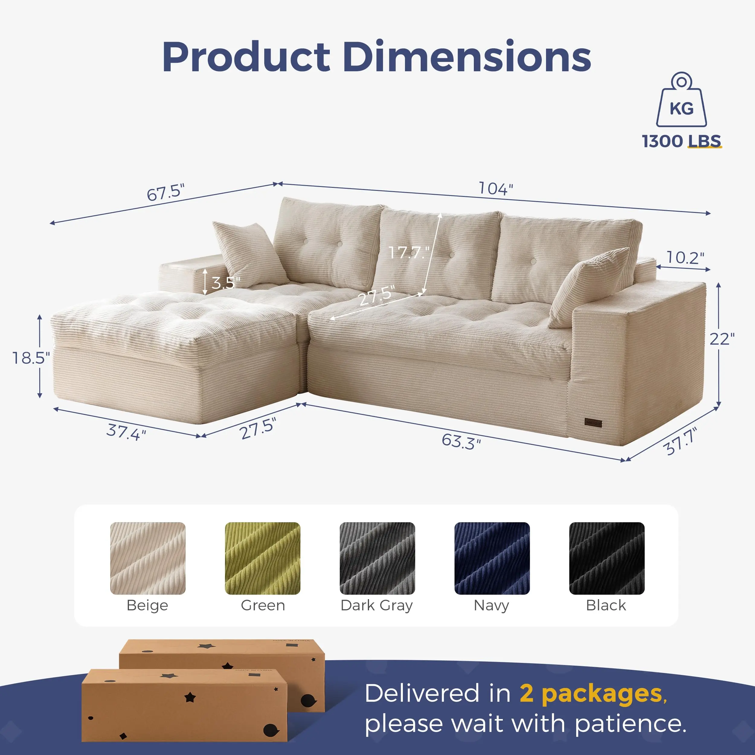 Sectional Cloud Couch with Ottoman, Cloud Boneless Modular Couch, Layered Cushion & Tufted Upholstered, 4-in-1 Flexible Combination, No Assembly Required