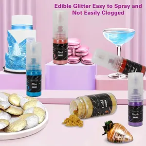Five types of edible glitter sprays, 5g/bottle - food-grade glitter powder, suitable for decorating fruits, cakes, cookies, chocolates, and other fruits.