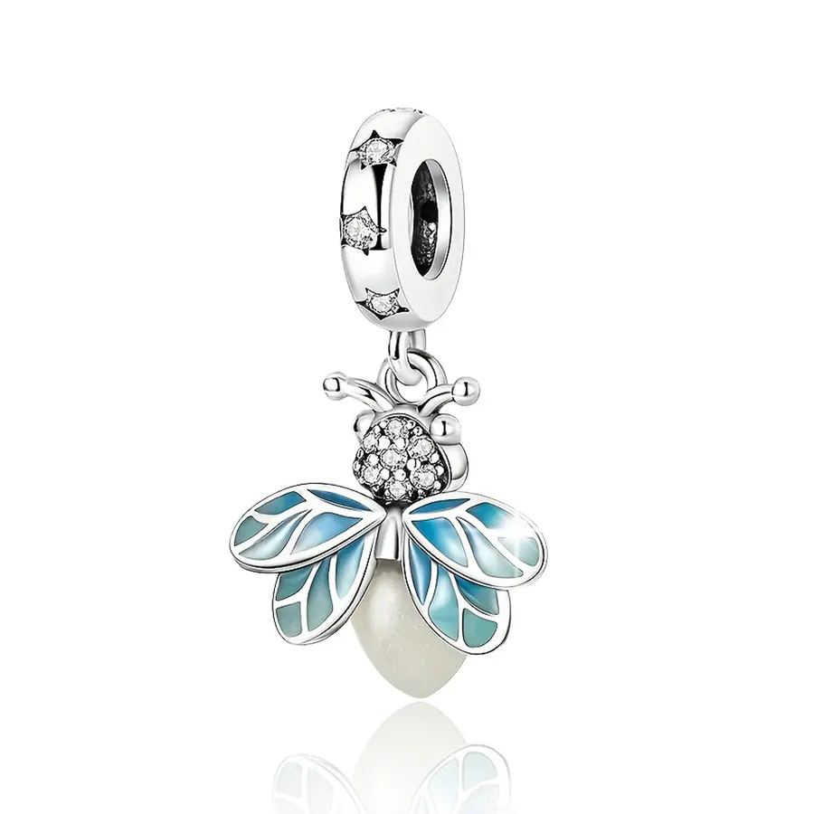 PARCOM Silver-Plated Winged Glows-in-the-Dark Firefly Pendant, Romantic Female Fashion Charm Accessory for Bracelets & Necklaces, Valentine Gifts for Girlfriends